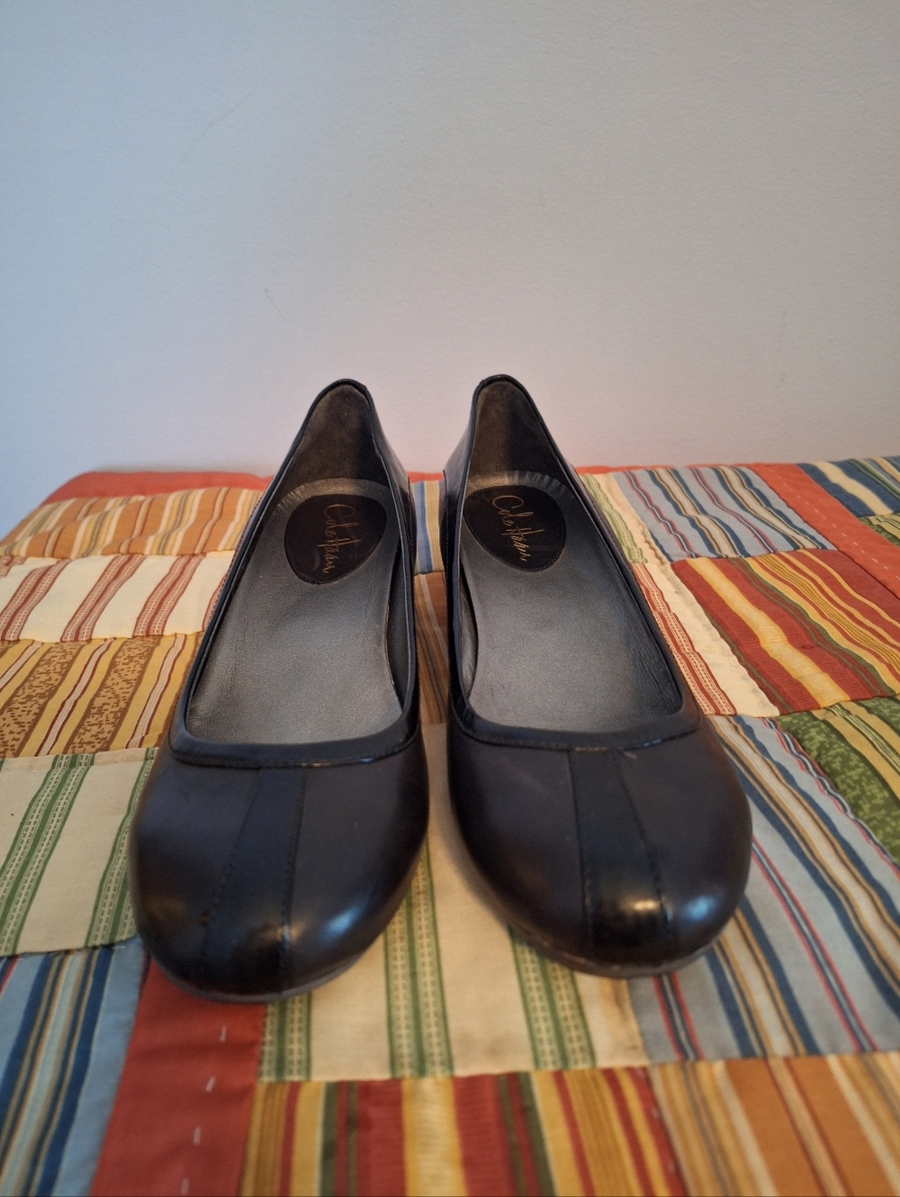 Cole Haan Nike Air Black Leather Round-Toe Small Wedge Slip On Shoes Size 8.5 B